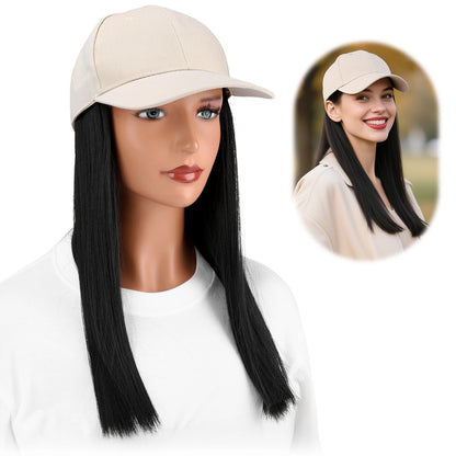 Baseball Cap With Long Straight Heat Resistant Hair 12 Inch Helmet Wig For Women Beige Faux Lace Front Hat