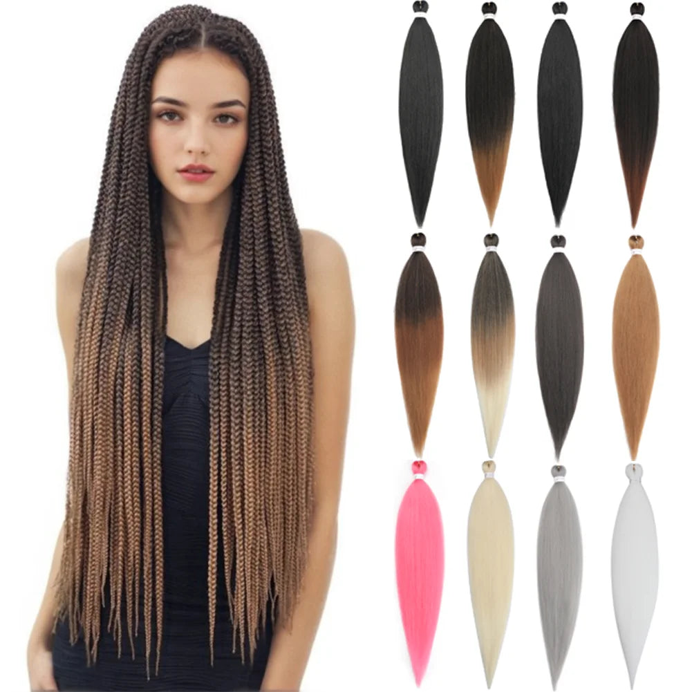 36Inch Pre-stretched Braids Hair Professional Itch Free Hot Water Setting Synthetic Fiber Ombre Yaki  Braid Hair Extensions