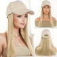 Baseball Cap With Long Straight Heat Resistant Hair 12 Inch Helmet Wig For Women Beige Faux Lace Front Hat