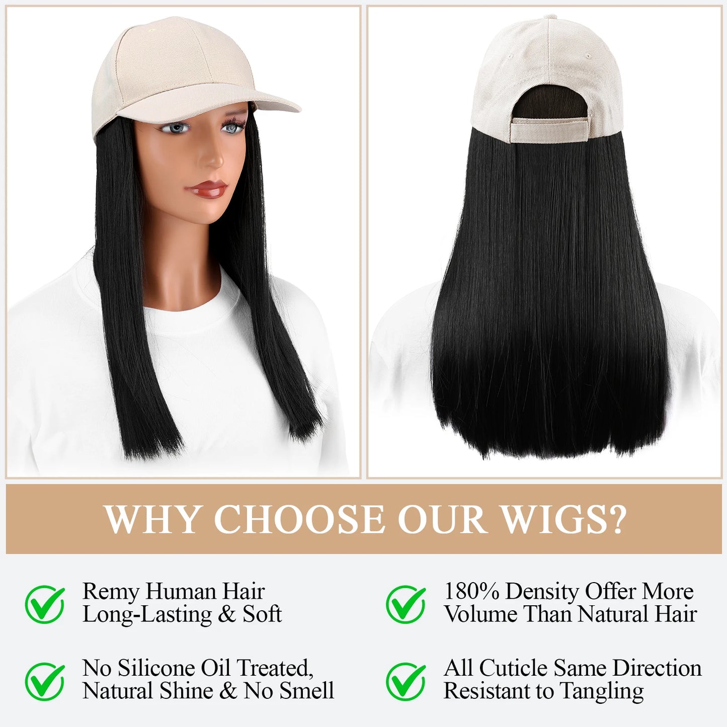 Baseball Cap With Long Straight Heat Resistant Hair 12 Inch Helmet Wig For Women Beige Faux Lace Front Hat